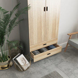 Urbnliving 180Cm Tall Wooden 2 Door Wardrobe Grey Carcass And Oak Drawers With 2 Drawers Bedroom Storage Hanging Bar Clothes - thumbnail 5