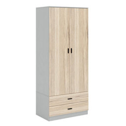 Urbnliving 180Cm Tall Wooden 2 Door Wardrobe Grey Carcass And Oak Drawers With 2 Drawers Bedroom Storage Hanging Bar Clothes - thumbnail 3