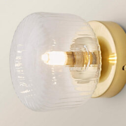 Valuelights Calpe Brushed Gold Flush Wall Light With Ribbed Clear Shade - thumbnail 3