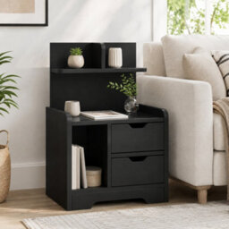 Homcom Modern Bedside Table With 2 Drawers And Open Shelves For Bedroom - thumbnail 9