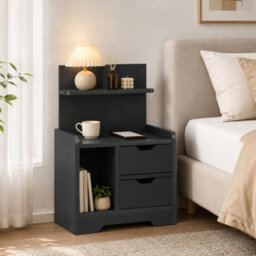 Homcom Modern Bedside Table With 2 Drawers And Open Shelves For Bedroom - thumbnail 8