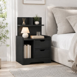 Homcom Modern Bedside Table With 2 Drawers And Open Shelves For Bedroom - thumbnail 2