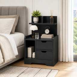 Homcom Modern Bedside Table With 2 Drawers And Open Shelves For Bedroom - thumbnail 1
