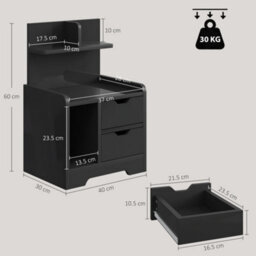 Homcom Modern Bedside Table With 2 Drawers And Open Shelves For Bedroom - thumbnail 3