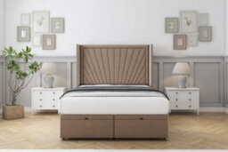 "Sloomy Rutherford Mink Plush Ottoman Bed Base With 54"" Wingback Headboard 6' Super King" - thumbnail 1