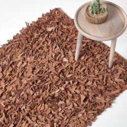 Homescapes Dallas Leather Shaggy Rug Brown, 90 X 150 Cm