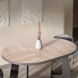 Furneo Belagio, Oak Halifax Effect, Modern Round Extending Dining Table, 110Cm To 160Cm - thumbnail 6