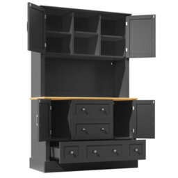 Abrihome Snack Cabinet With Led Lighting (115X40X180Cm), 5-Drawer Kitchen Storage Unit, Modern Sideboard With Illuminated Display, Black - thumbnail 5