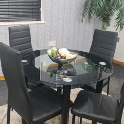 Kosy Koala Round Glass Black Kitchen Dining Table With Storage Shelf And 4 Black Metal Chairs Set - thumbnail 4