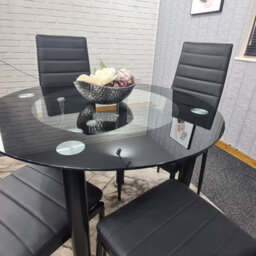 Kosy Koala Round Glass Black Kitchen Dining Table With Storage Shelf And 4 Black Metal Chairs Set - thumbnail 5