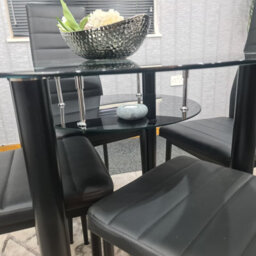 Kosy Koala Round Glass Black Kitchen Dining Table With Storage Shelf And 4 Black Metal Chairs Set - thumbnail 7