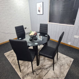 Kosy Koala Round Glass Black Kitchen Dining Table With Storage Shelf And 4 Black Metal Chairs Set - thumbnail 2