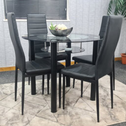 Kosy Koala Round Glass Black Kitchen Dining Table With Storage Shelf And 4 Black Metal Chairs Set - thumbnail 3