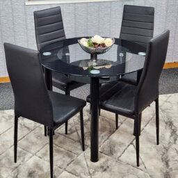 Kosy Koala Round Glass Black Kitchen Dining Table With Storage Shelf And 4 Black Metal Chairs Set - thumbnail 8