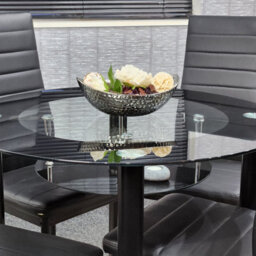 Kosy Koala Round Glass Black Kitchen Dining Table With Storage Shelf And 4 Black Metal Chairs Set - thumbnail 9