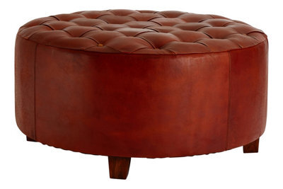 Premier Housewares Interiors By Premier Elegant Design Round Buttoned Stool, Leather Upholstered Modern Bar Stool, Button Tufted Luxury Bar Stool - image 1