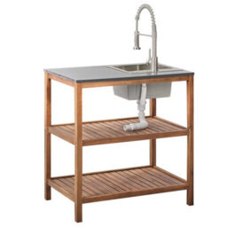 Beliani 3 Piece Outdoor Kitchen Set With Sink Brucoli Acacia Wood Brown/ Silver - thumbnail 6