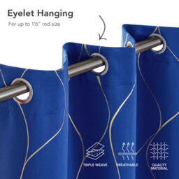 Deconovo Blackout Thermal Insulated Gold Wave Foil Printed Eyelet Curtains For Kids Bedroom, 46 X 72 Inch, Royal Blue, One Pair - thumbnail 6