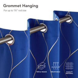 Deconovo Blackout Thermal Insulated Gold Wave Foil Printed Eyelet Curtains For Kids Bedroom, 46 X 72 Inch, Royal Blue, One Pair - thumbnail 5