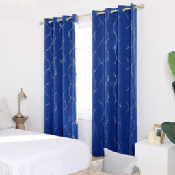 Deconovo Blackout Thermal Insulated Gold Wave Foil Printed Eyelet Curtains For Kids Bedroom, 46 X 72 Inch, Royal Blue, One Pair - thumbnail 2