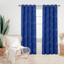 Deconovo Blackout Thermal Insulated Gold Wave Foil Printed Eyelet Curtains For Kids Bedroom, 46 X 72 Inch, Royal Blue, One Pair - thumbnail 3