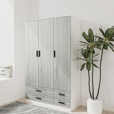 Urbn-Living Urbnliving 180Cm Height Ash Grey 3 Door 4 Drawer Wardrobe Storage Shelf Modern Bedroom White Furniture - image 1