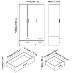 Urbn-Living Urbnliving 180Cm Height Ash Grey 3 Door 4 Drawer Wardrobe Storage Shelf Modern Bedroom White Furniture - thumbnail 7