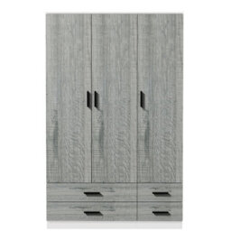 Urbn-Living Urbnliving 180Cm Height Ash Grey 3 Door 4 Drawer Wardrobe Storage Shelf Modern Bedroom White Furniture - thumbnail 6