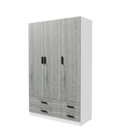 Urbn-Living Urbnliving 180Cm Height Ash Grey 3 Door 4 Drawer Wardrobe Storage Shelf Modern Bedroom White Furniture - thumbnail 5
