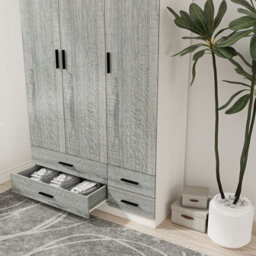 Urbn-Living Urbnliving 180Cm Height Ash Grey 3 Door 4 Drawer Wardrobe Storage Shelf Modern Bedroom White Furniture - thumbnail 2