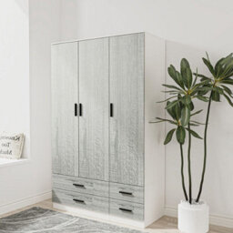 Urbn-Living Urbnliving 180Cm Height Ash Grey 3 Door 4 Drawer Wardrobe Storage Shelf Modern Bedroom White Furniture - thumbnail 1