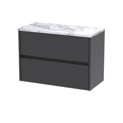 Balterley Chartley Contemporary 2 Drawer Wall Hung Vanity Unit With Laminate Worktop, Graphite Grey Woodgrain, 800mm - image 1