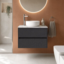 Balterley Chartley Contemporary 2 Drawer Wall Hung Vanity Unit With Laminate Worktop, Graphite Grey Woodgrain, 800mm - thumbnail 2