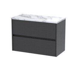 Balterley Chartley Contemporary 2 Drawer Wall Hung Vanity Unit With Laminate Worktop, Graphite Grey Woodgrain, 800mm - thumbnail 1