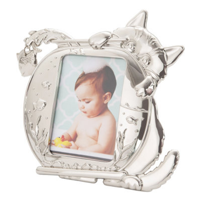 Happy Homewares Quirky Hiding Cat Themed Nickel Plated Picture Frame With Hanging Fish - image 1