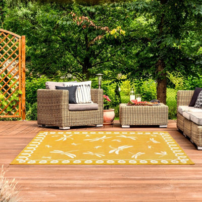 Gold Outdoor Rug, Animal Bordered Stain-Resistant Rug For Patio Garden Balcony, Modern Outdoor Area Rug-80Cm X 150Cm