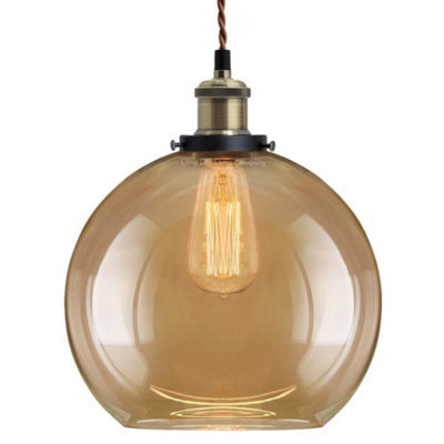 Long Life Lamps Company Vintage Gold Smoke Glass Globe Pendant Shade Antique Brass Holder M0084 - image 1