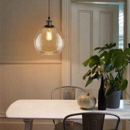 Long Life Lamps Company Vintage Gold Smoke Glass Globe Pendant Shade Antique Brass Holder M0084 - thumbnail 7