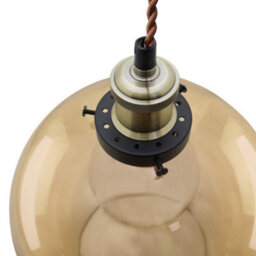 Long Life Lamps Company Vintage Gold Smoke Glass Globe Pendant Shade Antique Brass Holder M0084 - thumbnail 4