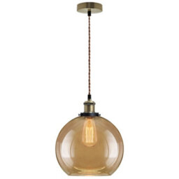 Long Life Lamps Company Vintage Gold Smoke Glass Globe Pendant Shade Antique Brass Holder M0084 - thumbnail 3