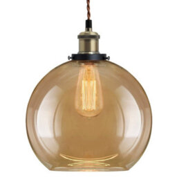Long Life Lamps Company Vintage Gold Smoke Glass Globe Pendant Shade Antique Brass Holder M0084 - thumbnail 1