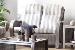 Desser Turin Grey 2 Seater Conservatory Sofa Real Cane Natural Rattan Indoor Settee W/ Uk Sewn Cushion In Duke Grey Stripe Fabric - thumbnail 3