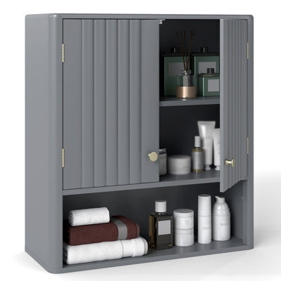 Costway Fluted Bathroom Wall Cabinet 2-Door Medicine Cabinet-Grey - image 1