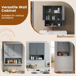 Costway Fluted Bathroom Wall Cabinet 2-Door Medicine Cabinet-Grey - thumbnail 9