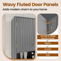 Costway Fluted Bathroom Wall Cabinet 2-Door Medicine Cabinet-Grey - thumbnail 8