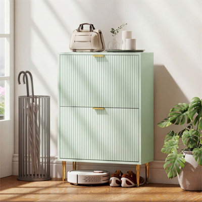 Light Green-2 Drawers Narrow Shoe Cabinet With Drawers And Adjustable Shelves - image 1