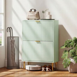Light Green-2 Drawers Narrow Shoe Cabinet With Drawers And Adjustable Shelves - thumbnail 1