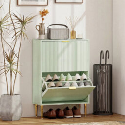 Light Green-2 Drawers Narrow Shoe Cabinet With Drawers And Adjustable Shelves - thumbnail 3