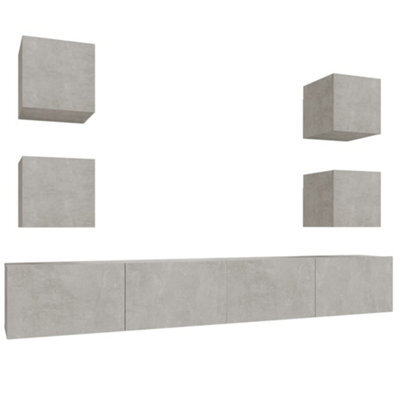 Berkfield Classic 6 Piece Tv Cabinet Set Concrete Grey Engineered Wood - image 1