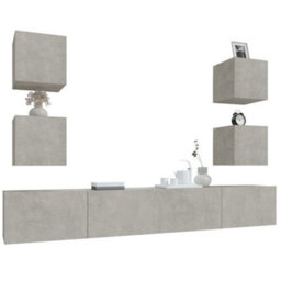 Berkfield Classic 6 Piece Tv Cabinet Set Concrete Grey Engineered Wood - thumbnail 4
